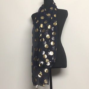 Smiley Face Women Navy Blue gold silver fashion scarf NIP